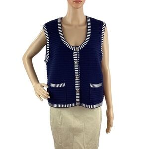 Joie Striped Textured Knit Sweater Vest Navy White Size L